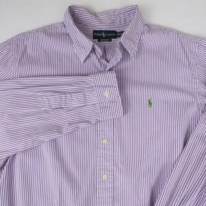 Ralph Lauren Mens Custom Fit Button Down Shirt SZ XXL Purple White Stripe Preppy
